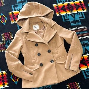 Tan Detatchable Hooded Pea Coat